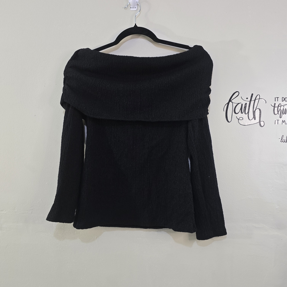 ZARA Off-Shoulder Knit Sweater – Black – Size L (New Without Tags)